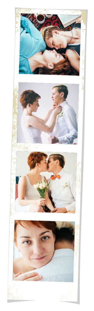 Photo strip showing couple getting ready for wedding day