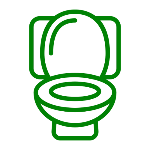 A simple green line icon of a toilet.