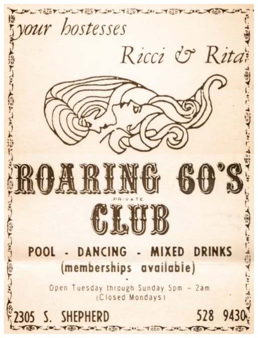 An newspaper clipping from 1967 of an ad for the Roaring 60's Club.