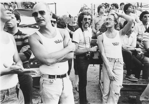 A black and white photo from 1979 of spectators at Houston Pride.