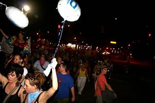 A color photo from 2010 of a crowd of people at Queerbomb in Austin.