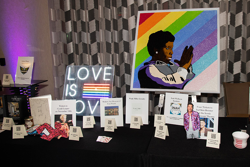 A display of some Silent Auction items from the 2024 gala.