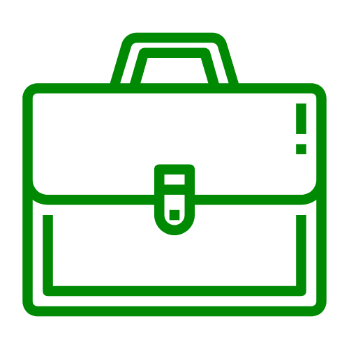 A simple green line icon of a briefcase.