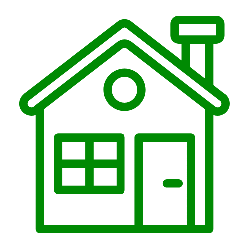 A simple green line icon of a house.