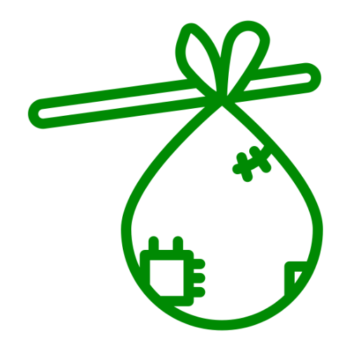 A simple green line icon of a bindle.