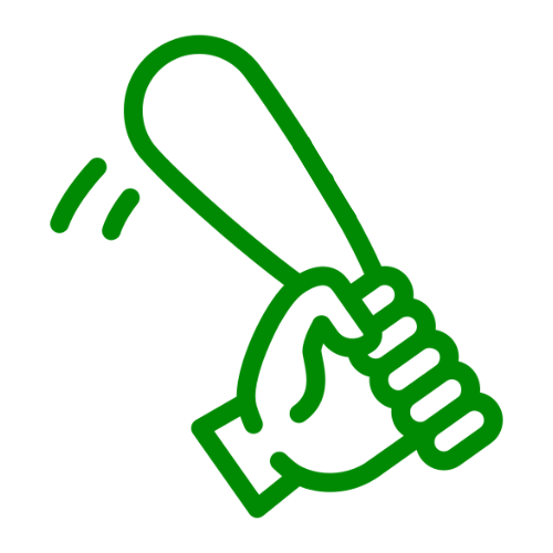 A simple green line icon of a person wielding a bat.